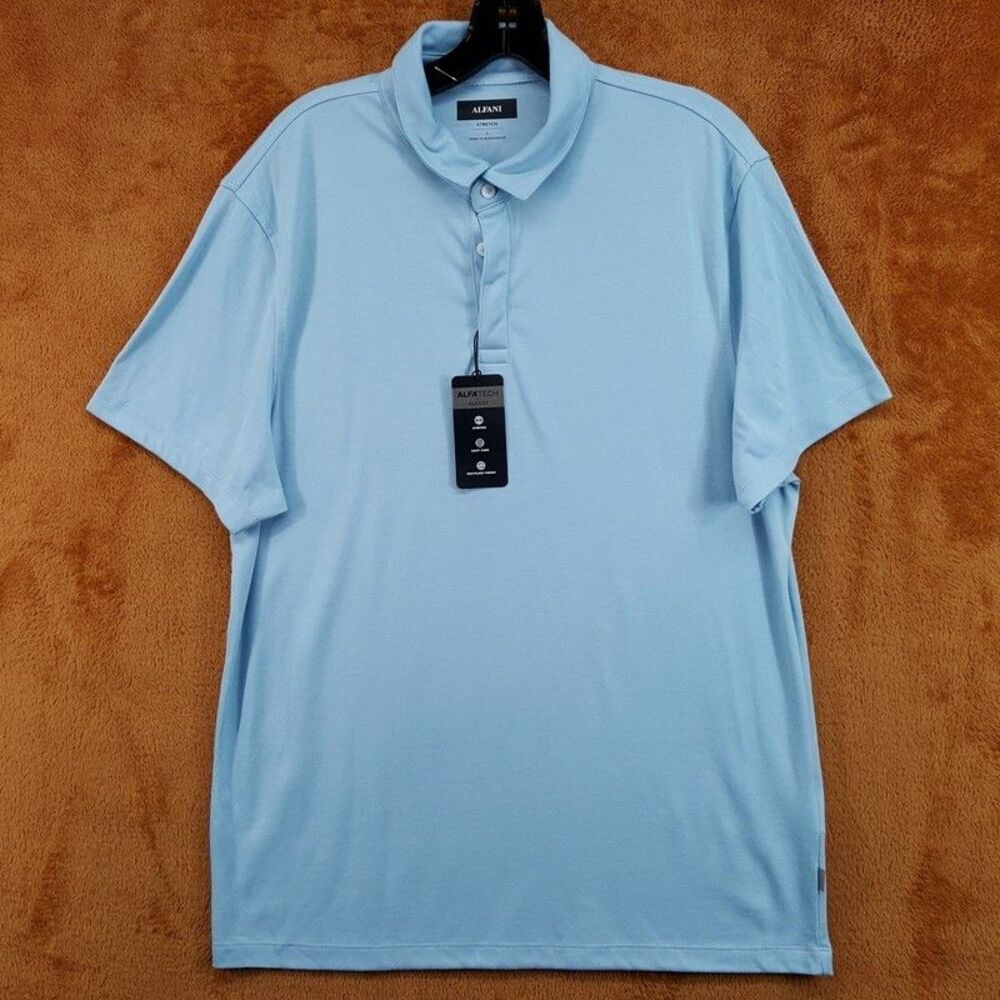 ALFANI Polo Shirt Mens Large Blue Short Sleeve Stretch Alfatech